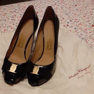 Designer black patent leather stiletto high heels